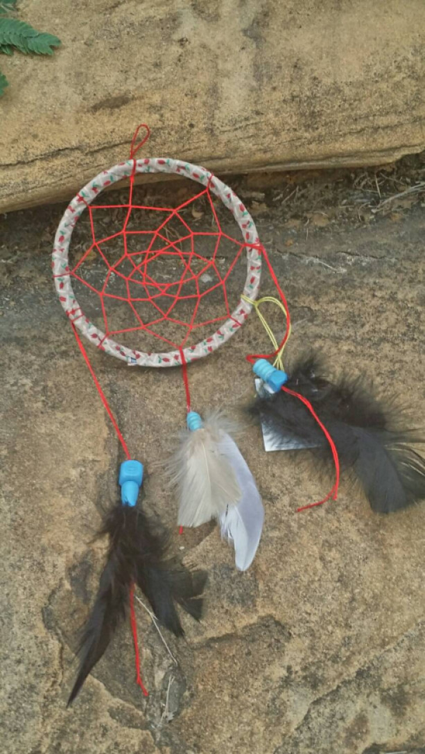 Small Dream Catcher - Native American - Wall Hanging Home Decor  - Feather Art - Mixed Media Art - Spiritual Art - Car Charm - 5 inch