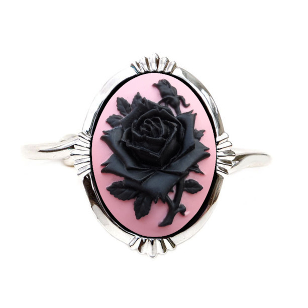 Bridal Rose Cameo Cuff Bracelet - Gothic Jewelry - Flower Bracelet