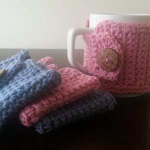 Coffee Mug Cozies in Blue & Pink 4 pc Set