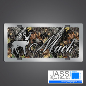 Camouflage Deer Hunter License Plate- Personalized Camo car tag for outdoorsmen, hunters, buck and doe lovers.