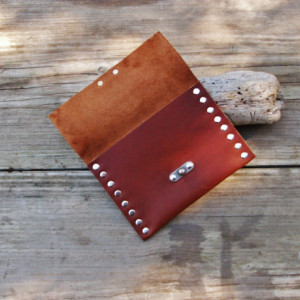 Handmade Leather Wallet with Nickel Rivets and Nickel Swivel Clasp by Bret Cali Leather Pouch