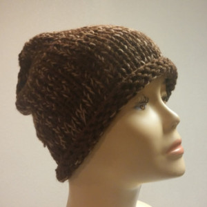 ONLY ONE Brown and Tan Knit Beanie