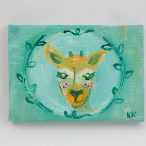 Deer Mini Painting, Fawn Totem, Spirit Guide, Woodland Deer, Original Small Painting  - Children's Artwork by Kimberly Kling