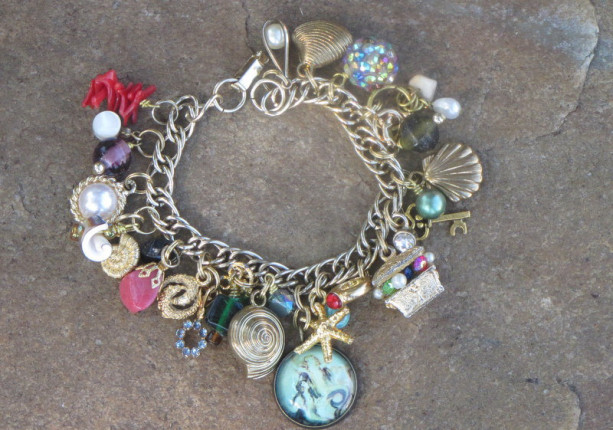 Mermaid Charm Bracelet--OOAK Artisan Assembled Eco-Friendly Upcycled