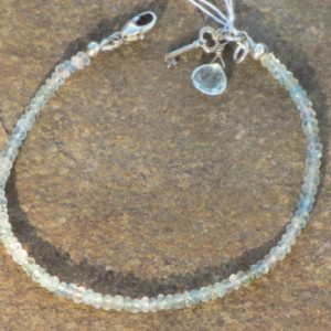 Shaded Aquamarine Gemstone and Sterling Silver Bead Bracelet