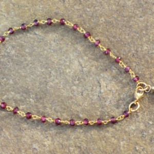 Rhodolite Garnet Gemstone Rosary Style Chain Bracelet