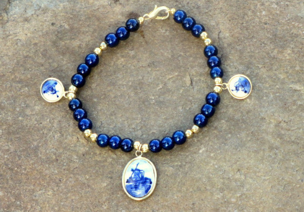 Delft Charm Bracelet with Blue Glass Beads