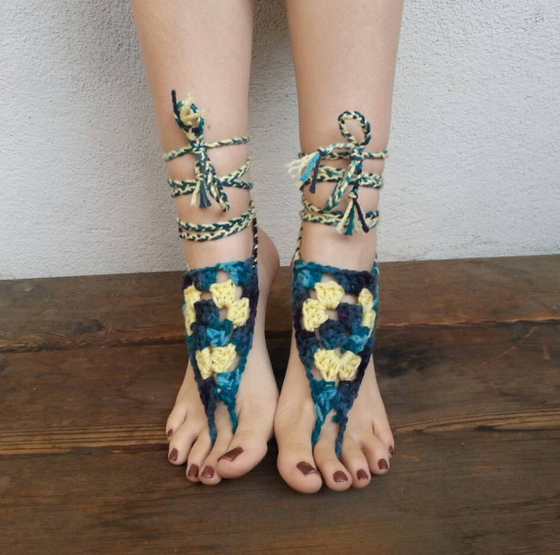 Crocheted Barefoot Sandals - Yoga Shoes - Handmade Sandals - Yoga Sandals - Hippie Sandals - Yoga Wear - Forest Friends