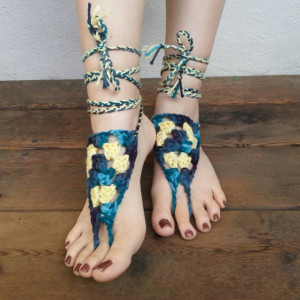 Crocheted Barefoot Sandals - Yoga Shoes - Handmade Sandals - Yoga Sandals - Hippie Sandals - Yoga Wear - Forest Friends