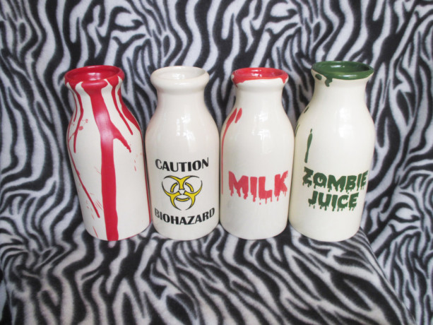 Large Milk Bottle Bloody Milk Skull Biohazard Zombie Juice OHIO USA Handmade Ceramic Pottery Tattoo