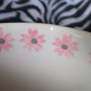 Large Mixing or Serving Bowl Grey Pink Cherry Blossoms Tattoo Ceramic Pottery Hand Made OHIO USA