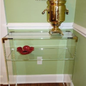 Brass Acented Acrylic/Lucite Console Table (Acrylic Furniture)