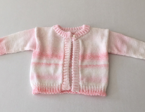 Pink and white  custom knit baby cardigan 