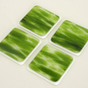 Green White Fused Glass Coasters Home Decor Housewares Table Holiday Christmas