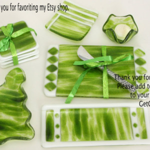 Green White Fused Glass Coasters Home Decor Housewares Table Holiday Christmas