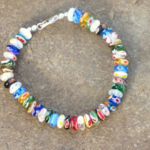 Multi-colored Glass Rondelle and Sterling Silver Bracelet