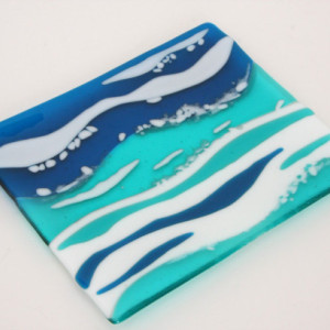 Ocean Waves Serving Dish Plate Platter Dish Table Art Artglass D-0094