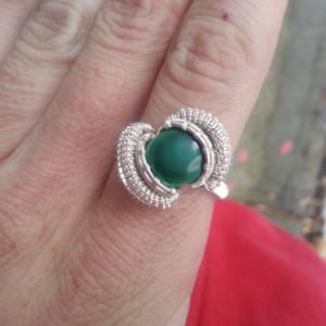 Handmade Malachite wire wrapped ring Size 10-10.5
