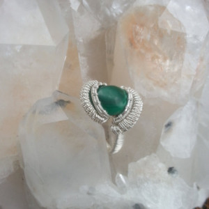 Handmade Malachite wire wrapped ring Size 10-10.5