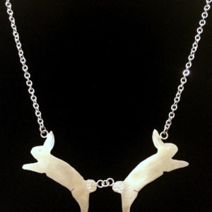 Order by 3/30 for Easter: Double Jumping Bunny Rabbit Sterling Silver Necklace