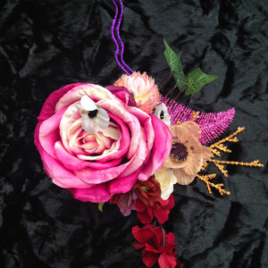 Pink flower hair piece fairy gypsy costume burlesque belly dance festival Drag Headdress Rockabilly Vintage Pin-up