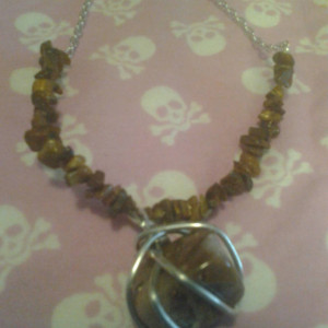 Brown with White Swirl Stone Necklace with Jasper chips