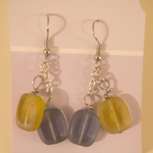 Purple and Yellow Glass Square Earrings