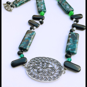 Green Stone Statement Necklace-Earthy, Gemstone, Boho
