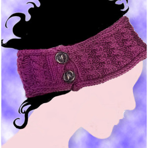 Hand-knitted Burgundy Ear Warming Headband with Vintage-look Button and Cable Detail. Just in time for Christmas Gifting