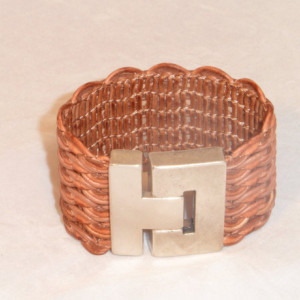 Brown Wavy Braided Bracelet with Magnetic Buckle Style Silver Plated Zamac Clasp