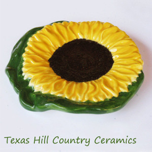Round Sunflower Spoon Rest for Kitchen or Ceramic Catch All for Bath or Office