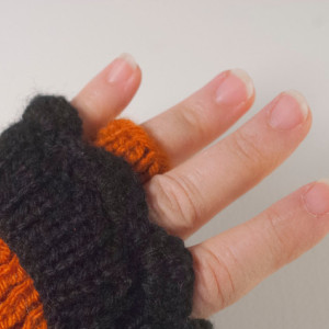 Rust & Black Hand Knitted Fingerless Texting Gloves. Just in time for Christmas Gifting