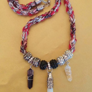 Moonstone pendant, amethyst pendant, quartz pendant, New Age jewelry, knitted necklace, fashion jewelry, gemstone jewelry, unique gift