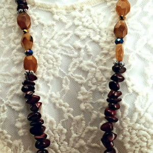 Red Garnet Stone Long Necklace- Earthy Boho Bohemian