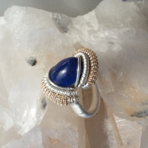 Handmade Lapis Lazulli Wire Wrapped Ring Size 7-7.5