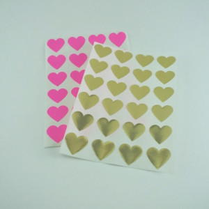 Mini Gold Foil Heart Stickers / Labels in Gold Foil or Hot Pink