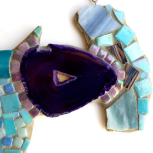 Hammerhead Shark Mosaic Art Glass tile with a Purple Geode Ocean Wall Art. Ready to Hang, Beach Home Decor.