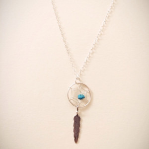 Sterling Silver Dreamcatcher With Feather Charm Necklace