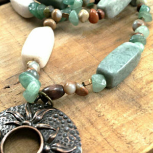 Green Jade Stone Earthy Boho long necklace