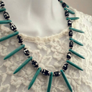 Turquoise Spike Boho Tribal Necklace