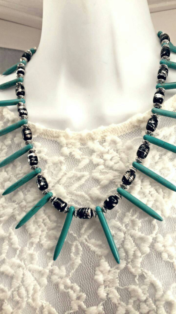 Turquoise Spike Boho Tribal Necklace