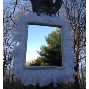 Gorgeous White Feathered Mirror (Handcrafted Original Design)