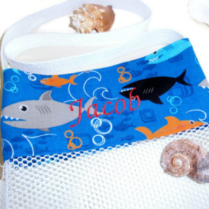 Seashell Collecting, Shark Beach Bag, Personalized Beach Tote, 