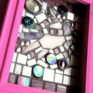 Mosaic Art Unicorn in 5x7 Girly Pink Shadowbox. Ready to Hang Fantasy Nursery Decor Wall Art.