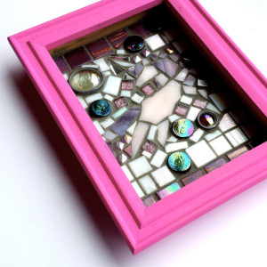 Mosaic Art Unicorn in 5x7 Girly Pink Shadowbox. Ready to Hang Fantasy Nursery Decor Wall Art.