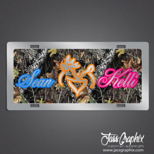 Camouflage Personalized buck and doe plate  for couples, anniversaries & newlyweds. Show your love on your front bumper with this custom tag