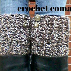 Boot Cuffs, Boot Socks, Bootcuffs, Boot Sox, Chunky Boot Toppers, Brown Bootcuffs, Ready To Ship, Boot Soxs With Buttons By Crochet Coma