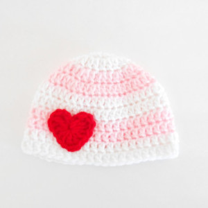 Crochet Baby Beanie for Girls - Crochet Baby Valentine's Day Beanie - Newborn Valentine's Hat - Baby Shower Gift for Girls - Newborn Beanie