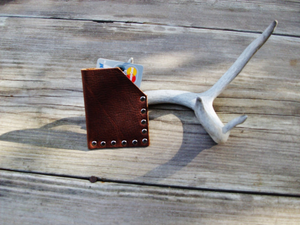 Slim Leather Wallet Rustic with Nickel Rivets Credit Card holder by Bret Cali
