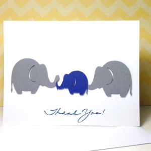 Baby Shower Thank You Card Set, Grey and Navy Elephant Baby Shower Thank You Cards, Handmade Elephant Cards, Baby Shower, Baby Boy, Navy